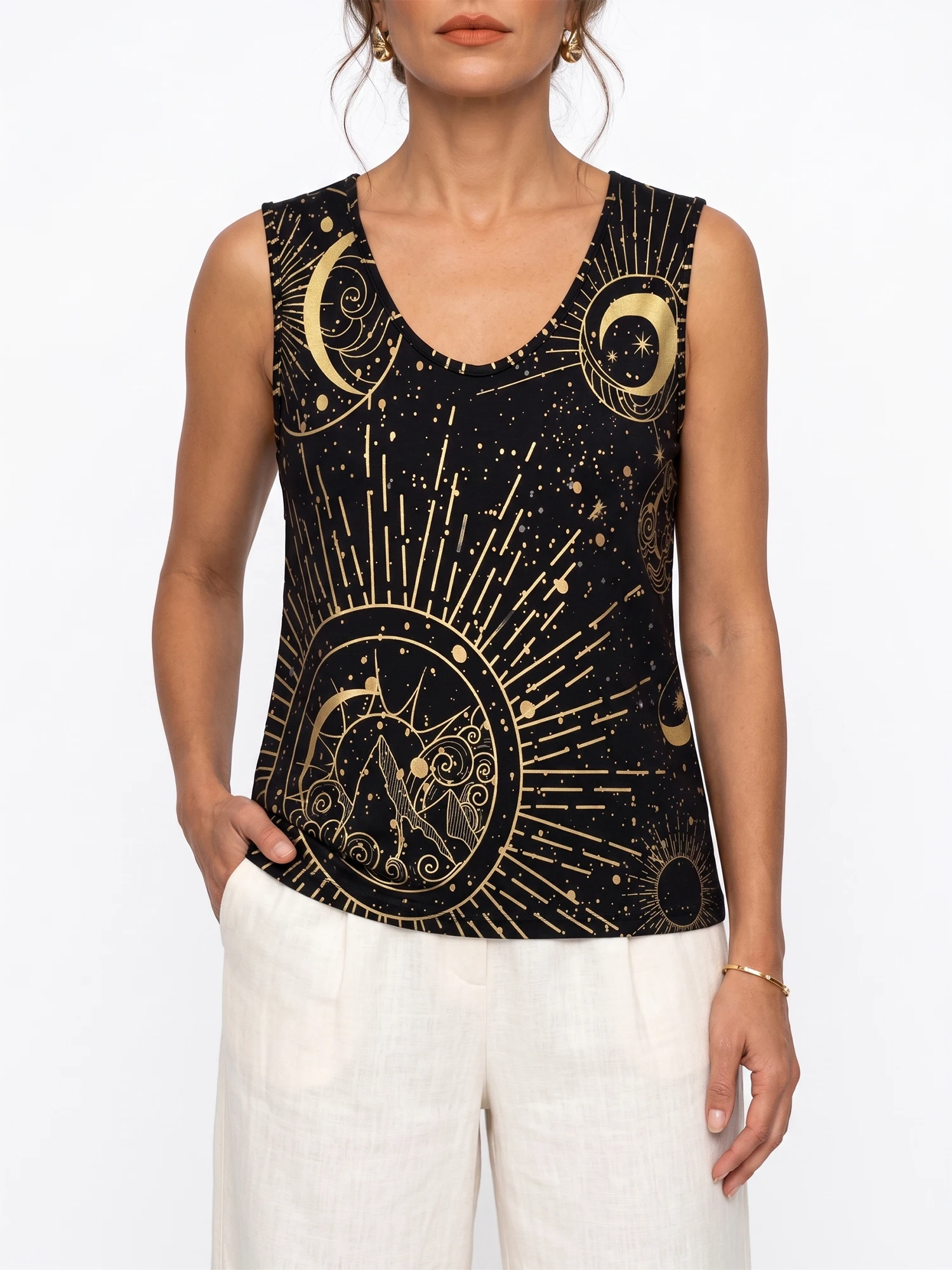 Women's ethnic casual fashion feather print V-neck short-sleeved T-shirt