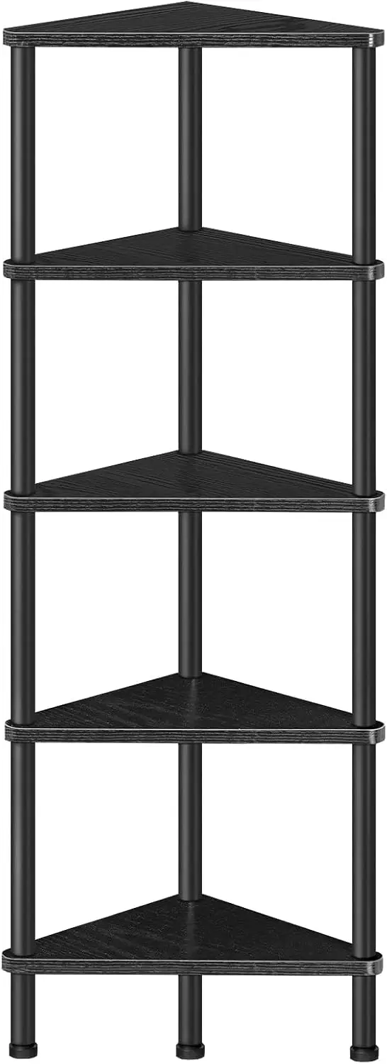 

Corner Shelf Stand, Industrial 5-Tier Wall Corner Bookshelf with Metal Frame, Plant Display Shelf, Bookcase for Small Spaces
