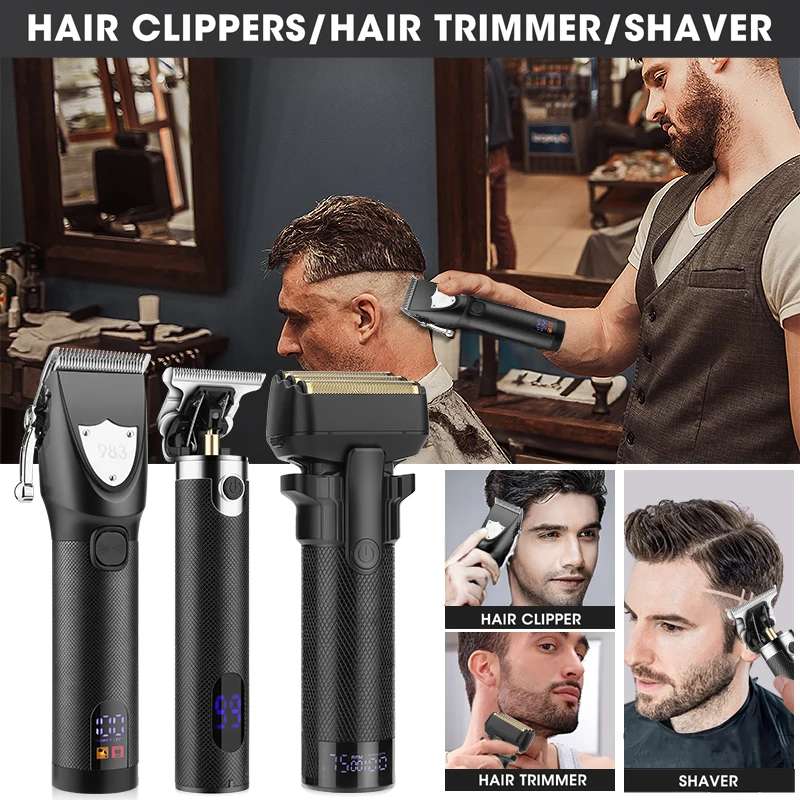 Tagliacapelli Set di rasoi a rete con 3 coltelli Tagliacapelli elettrico con display digitale Tagliacapelli ad alta potenza