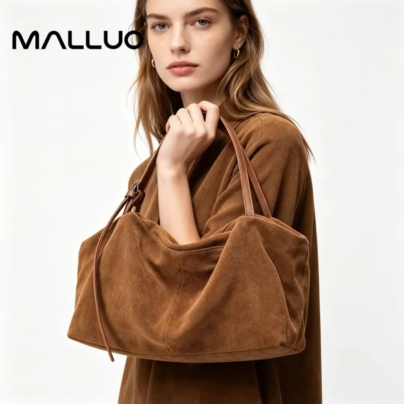 Women's Genuine Leather Handbag Vintage Soft Matte Suede Cowhide Top Handle Shoulder Bag Female Large Capacity Traveling Bags