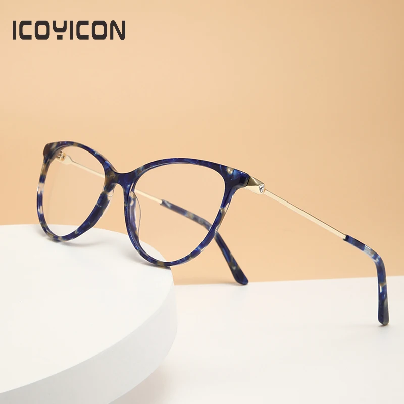 Acetate Eyeglasses Frame Metal Leg Women Oval Trend Prescription Glasses Ultra-light Colorful Floral Spectacles Eyewear VA6001