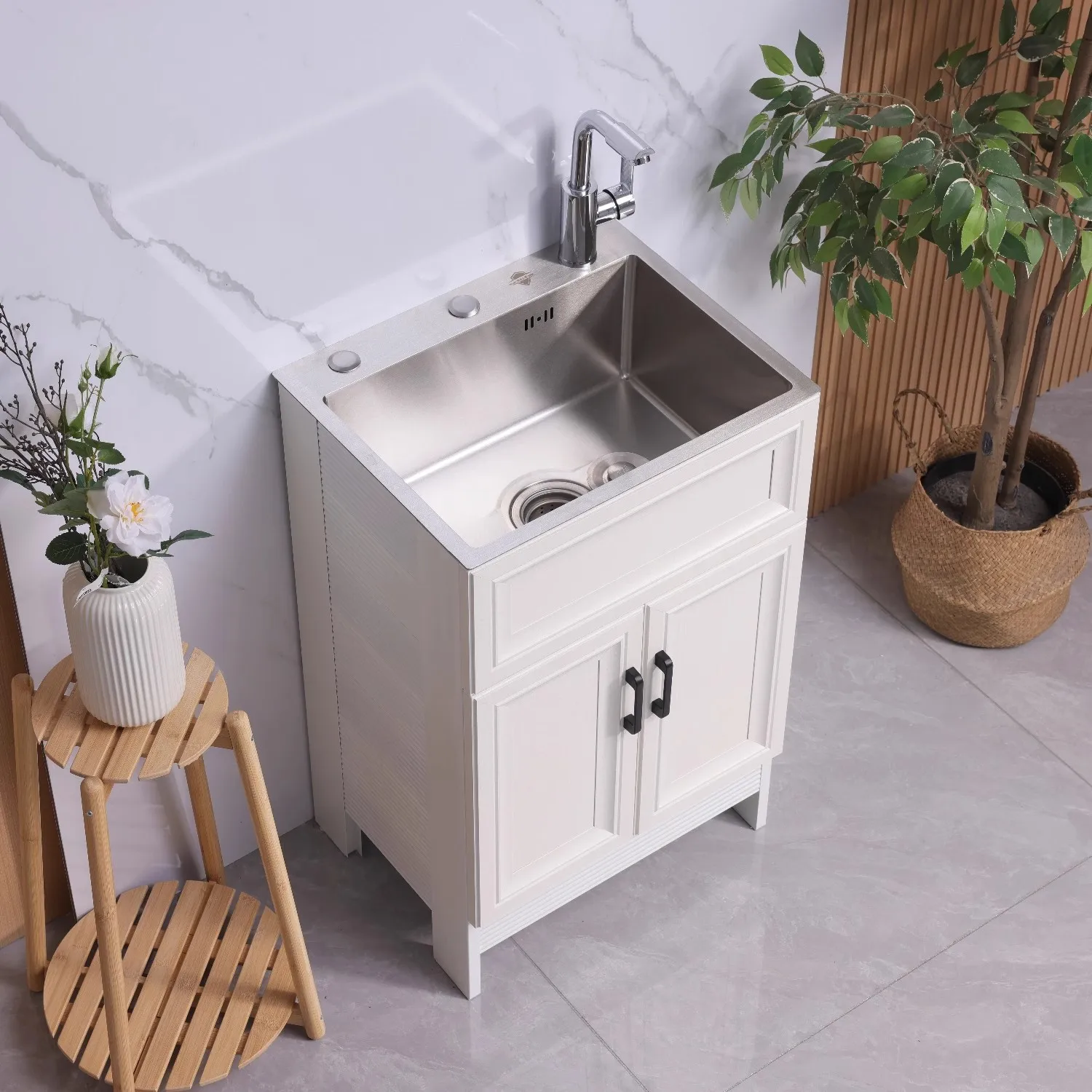 Stainless steel sink cabinet Balcony cabinet Space aluminum integrated laundry sink Aluminum alloy dishwasher Kitchen Small