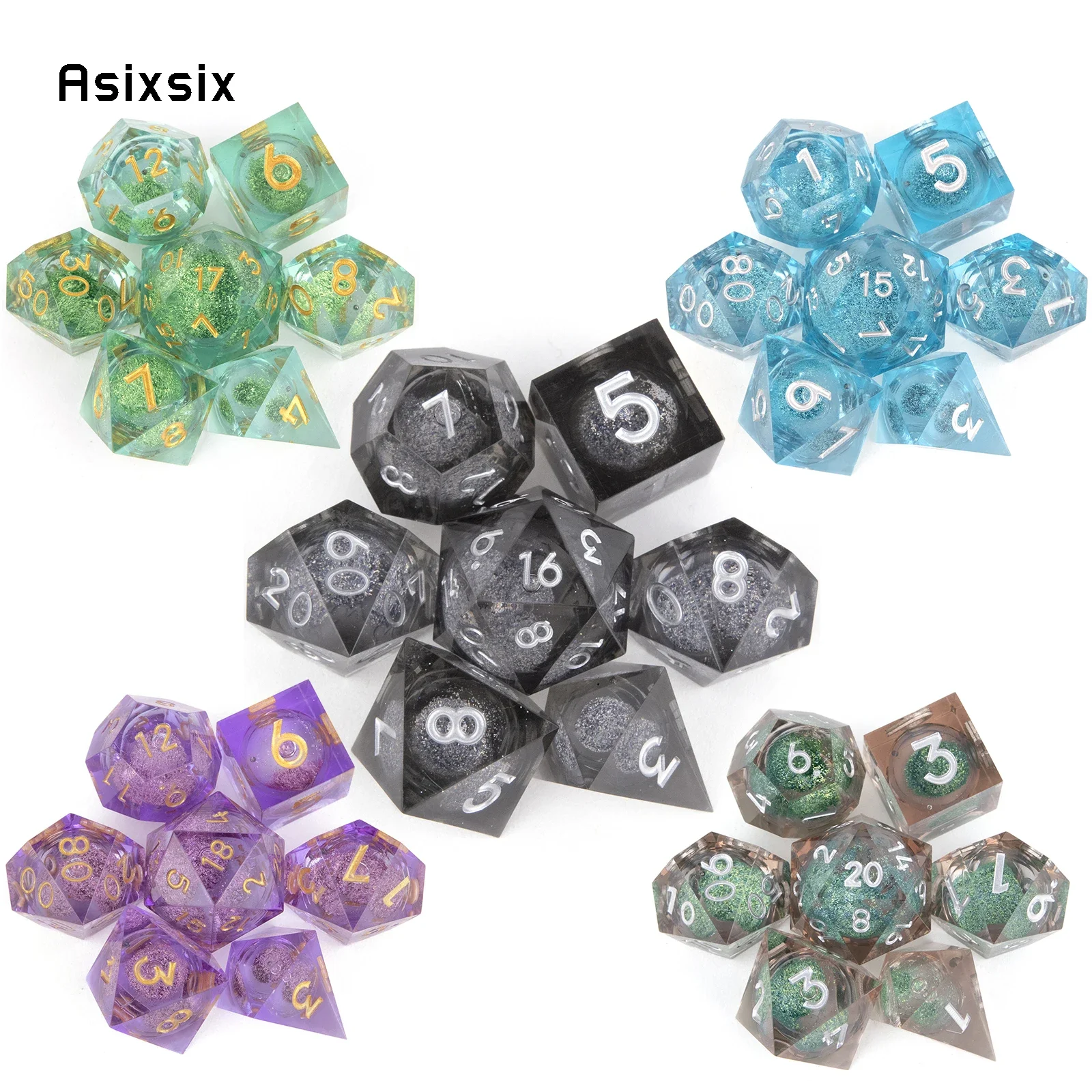 

Набор из 7 многоцветных кубиков с эффектом «текучего песка», золотистые, с острыми краями, многогранные, подходят для ролевых игр, в подарок