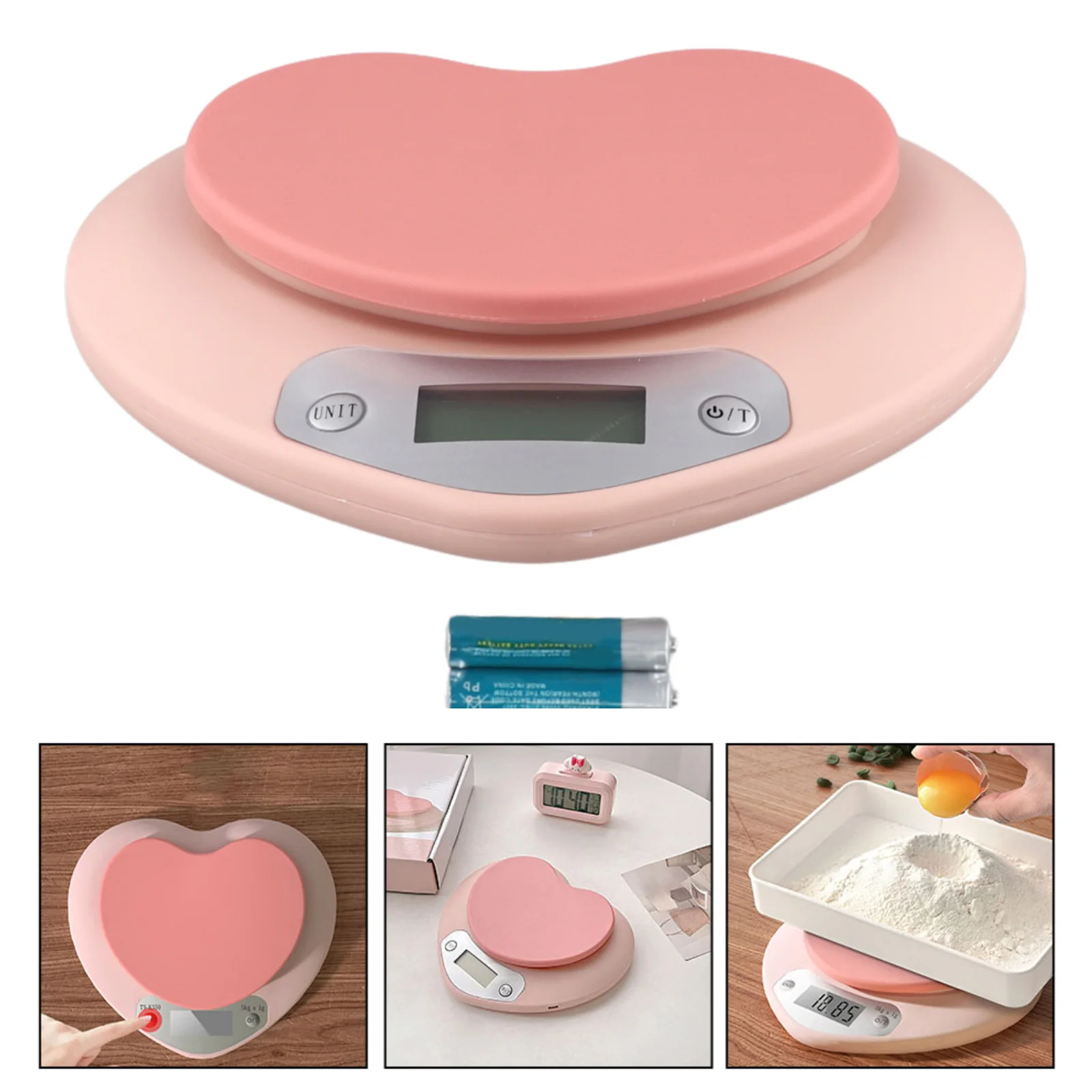 1pc Multifunctional Kitchen Baking Scale- 5kg Precision Accurate Pink Heart-shaped LCD Scale- Food Baking Coffee Weighing Scale-