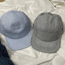 Korea Same Neutral Wind Striped Canvas 5-panel Baseball Hat Women Handsome Street Quick-drying Flat Edge Baseball Hat for Men