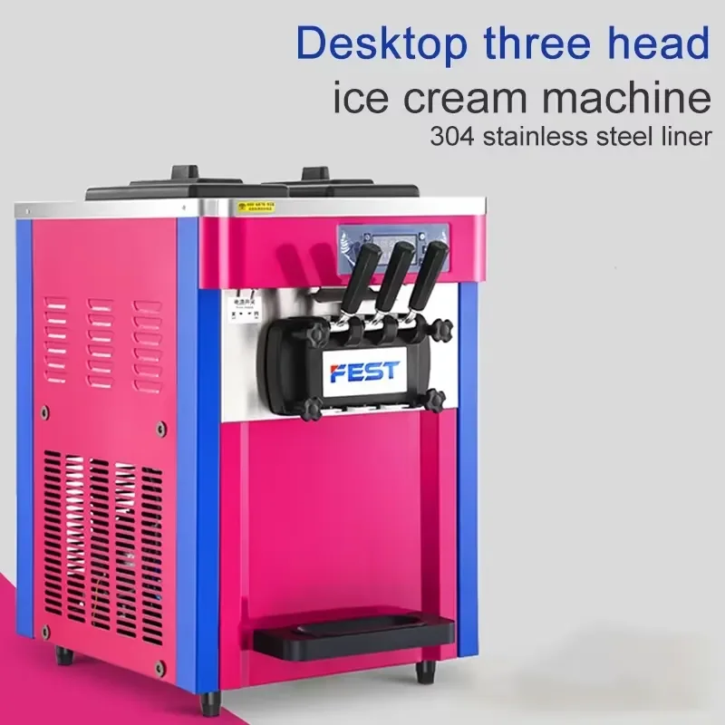  16-22L/h Three-color Ice Cream Machine Commercial Automatic Cone Sundae Desktop Soft Serve Maker