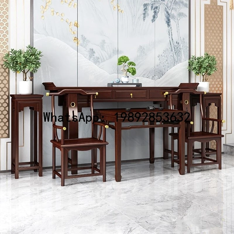 LX  Six-Piece Set for Altar in Rural Areas, Solid Wood Household Altar Table with Raised Head for Worshiping Buddha