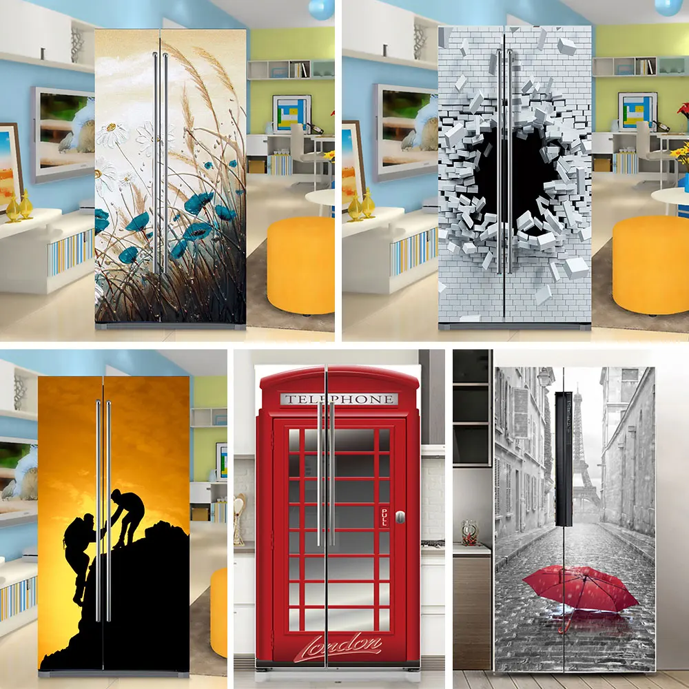 

Double Door Refrigerator Sticker Decor Wallpaper Home Kitchen Decoration Fridge Sticker Pattern Art Wall Stickers