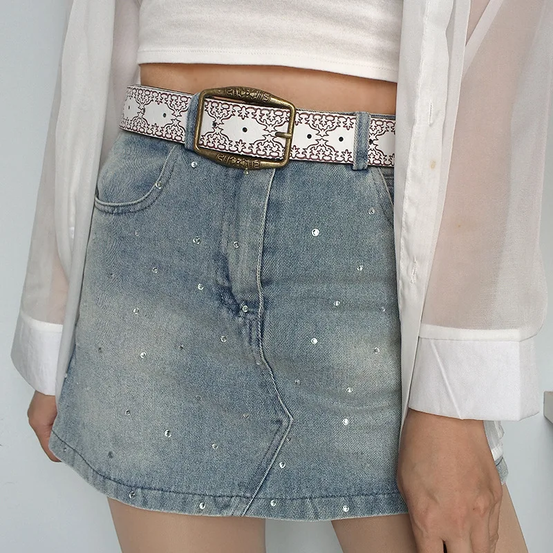 1 шт., женский ремень в стиле вестерн, винтажные кожаные ремни с металлической пряжкой, деревенский ковбойский ремень в стиле пастушки для джинсов