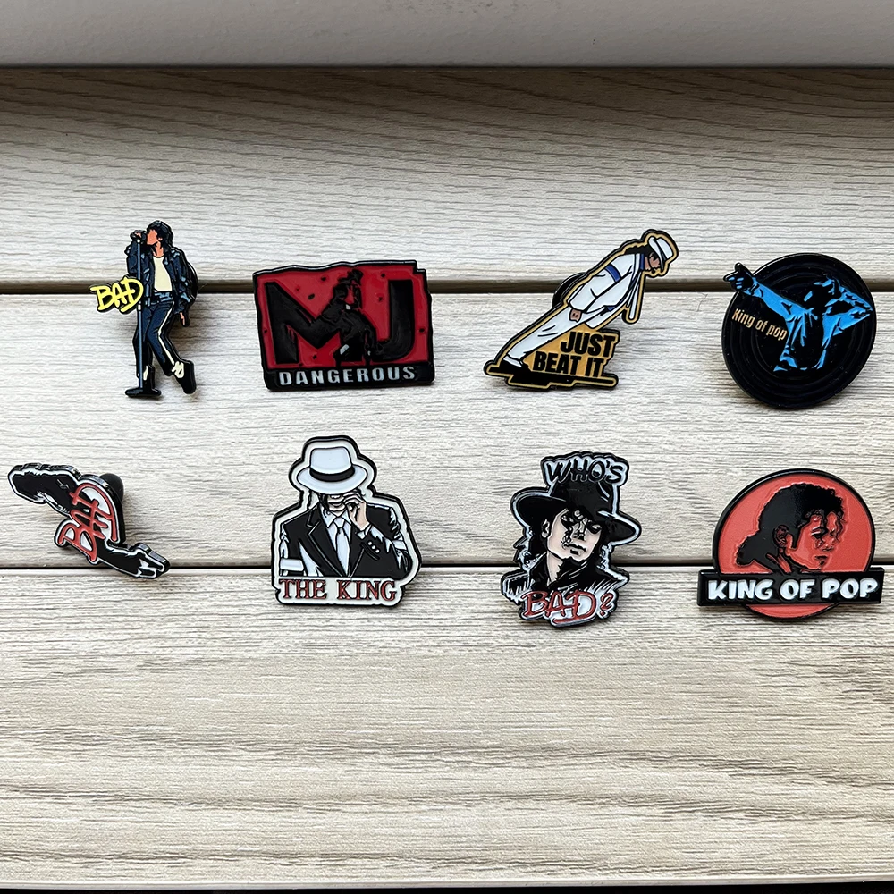 8-teiliges Emaille-Pins-Set King of Pop Bad Dangerous Just Beat It Metall Retro Rock Brosche Abzeichen Tasche Hut Dekoration für Fans Geschenk – Detail 3