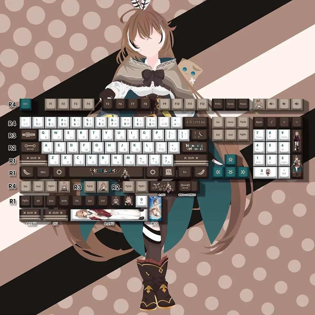Imagem -01 - Vtuber Hololive Keycaps 132 Teclas Nanashi Mumei Keycaps Pbt Sublimação de Tinta Cereja mx Eixo Interruptor Keycap Teclado Mecânico vtuber hololive keycaps 132 teclas nanashi mumei keycaps pbt sublimacao de tinta cereja mx eixo interruptor keycap teclado mecanico 01
