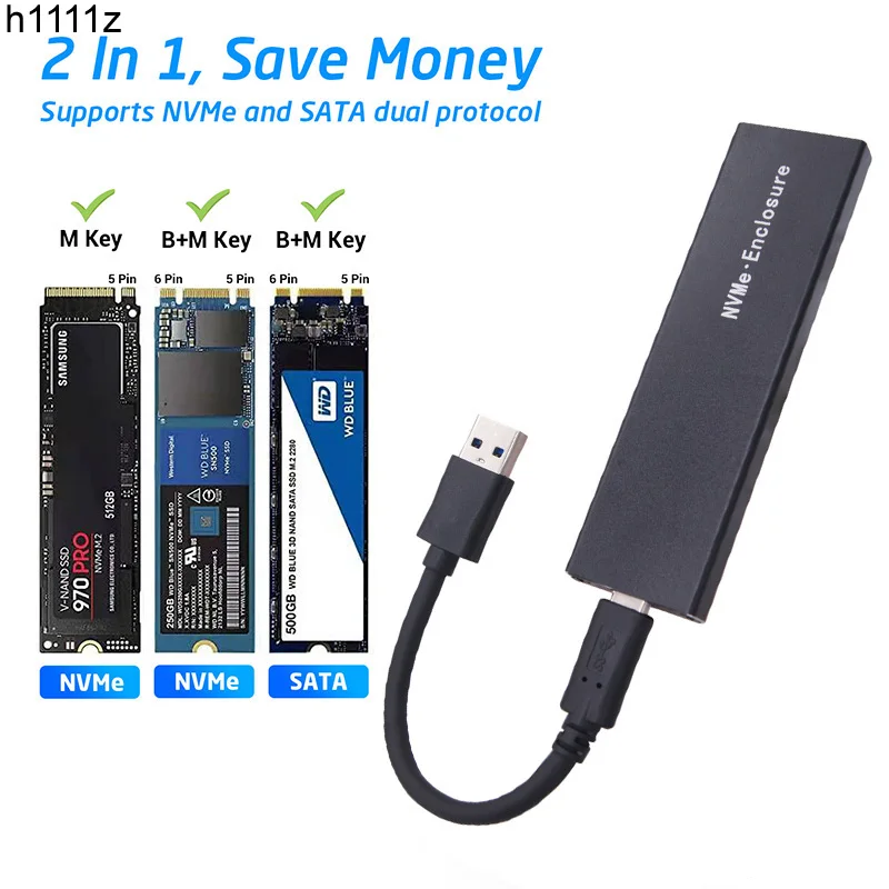 Rodzaj USB C obudowa SSD M2 obudowa na SSD pudełko zewnętrzny dysk twardy Case dla M.2 NGFF NVME SATA M + B futerał na dysk twardy Realtek RTL9210B
