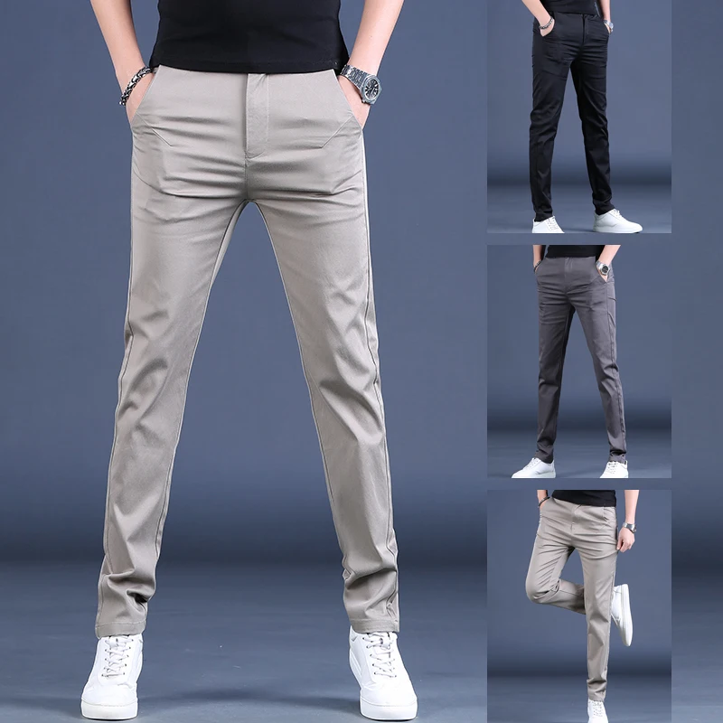 

Men's Casual Suit Pants 2025 New Sle Busin England Men's Summer Clothes Slim Fit mid Waist Sport Pants Pure Color