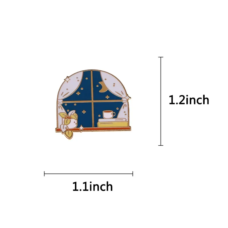 بروش نافذة ليلي مرصع بالنجم ، ليالي مريحة ، دبوس مينا ، كتاب نبات ، شارة قهوة ، مجوهرات رائعة #2
