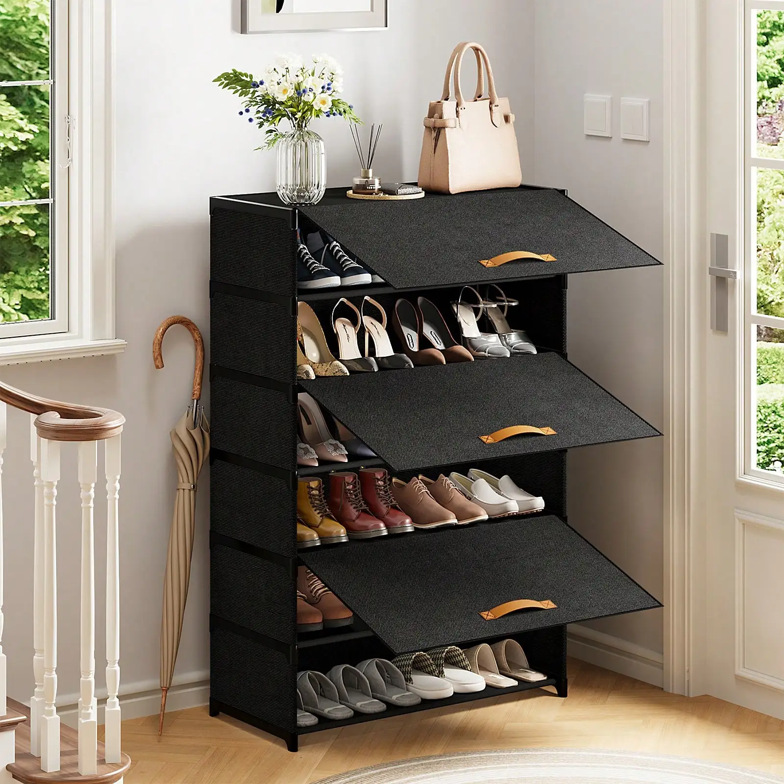 7-Tier Shoe Rack with Dust Cover – Portable Non-Woven Covered Shoe Rack for Closets, Bedrooms, and Entryways