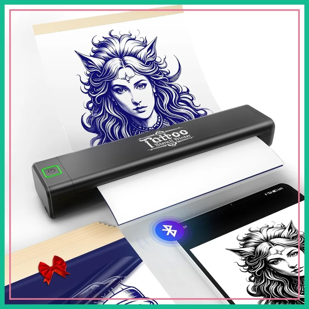 

Wireless Tattoo Stencil Printer with 5 Transfer Papers, Portable Thermal Printer for Tablets, iPads, Smartphones & PCs, Ideal for Artists and Beginners
