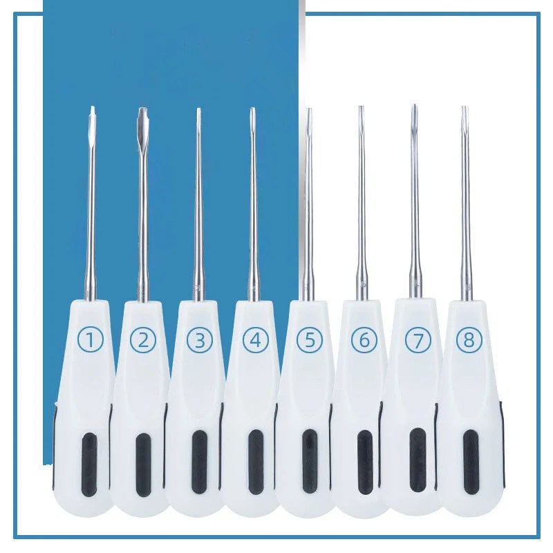 8pcs Dental Extracting Apical Root Elevator Stainless Steel Surgical Luxating Lift Elevator Plastic Handle Dentistry Instruments