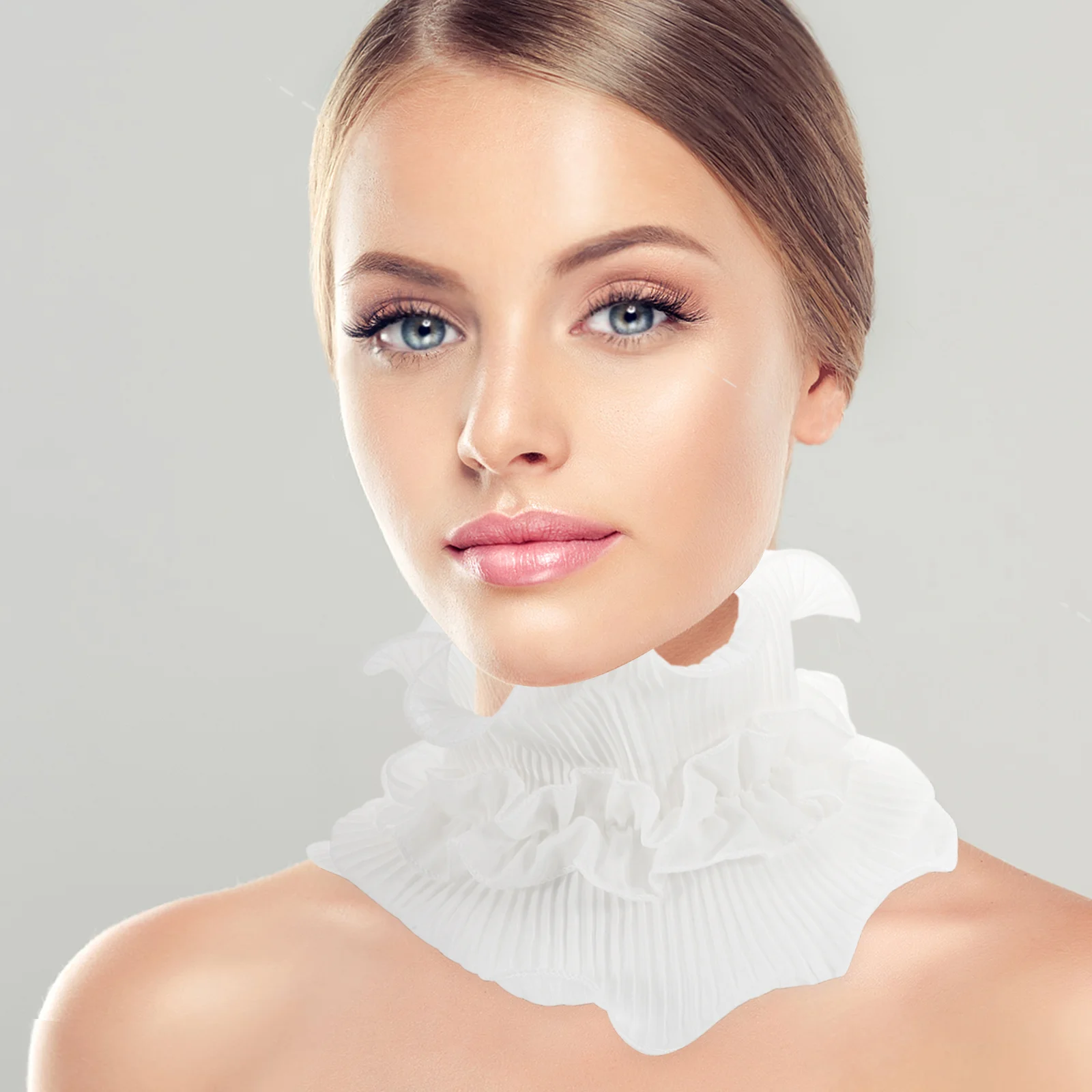 

Detachable Faux Ruffle Collar White Knit Shawl Scarf For Women Warm Layering Neck Trim Office Wear Versatile Fashion