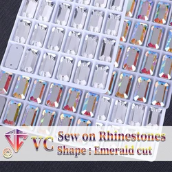 Sew On AB Rhinestone Emerald cut Shape Flatback Glass Crystals for Clothing Wedding Dresses All For Decoration DIY