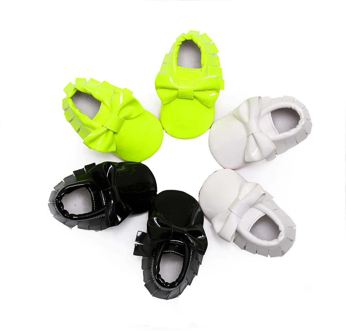 Patent Leather Cute Bow Baby Girls Princess Shoes Solid Color Baby First Walkers Toddler Crib Shoes Fashion Infant Moccasins Hot