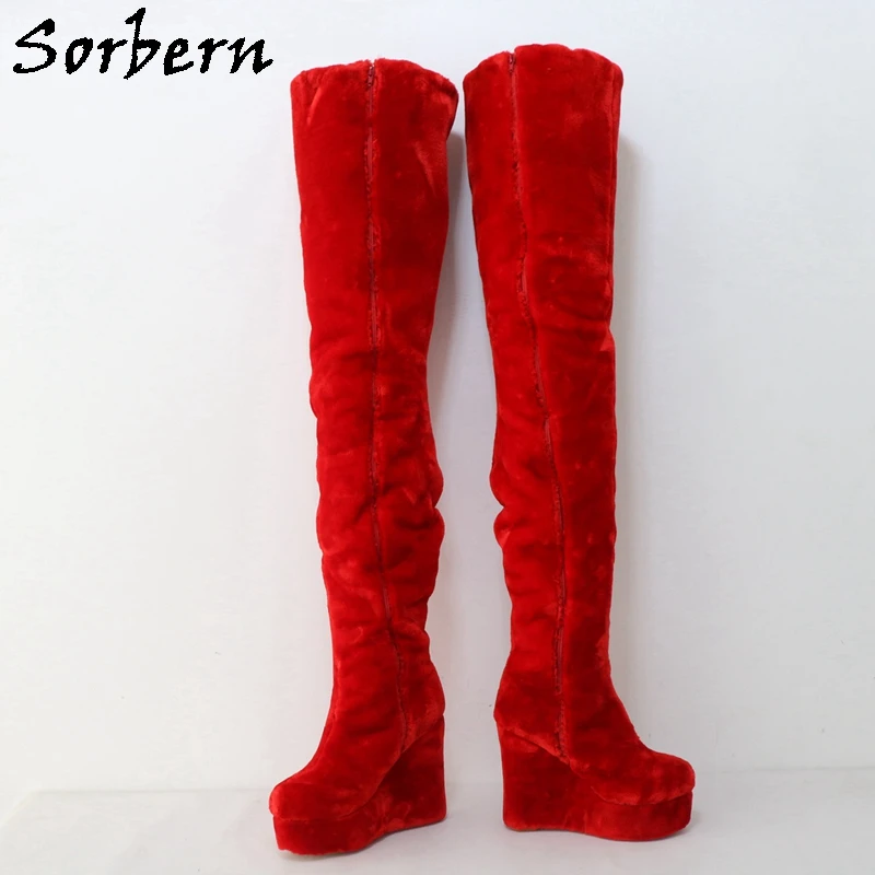 Sorber Red Fur 95cm cavallo stivali alla coscia per le donne zeppe Boot Unisex Fetish tacchi alti taglia personalizzata Eu33-48