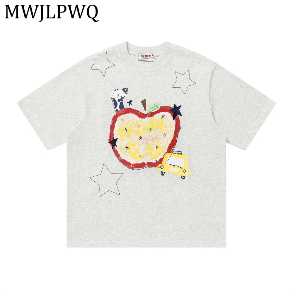 

MWJLPWQ Painting Design Short Sleeve Men's T-Shirt Hip Hop Street Style Ins Loose Fit New Round Neck Tee 2026 Summer 15950