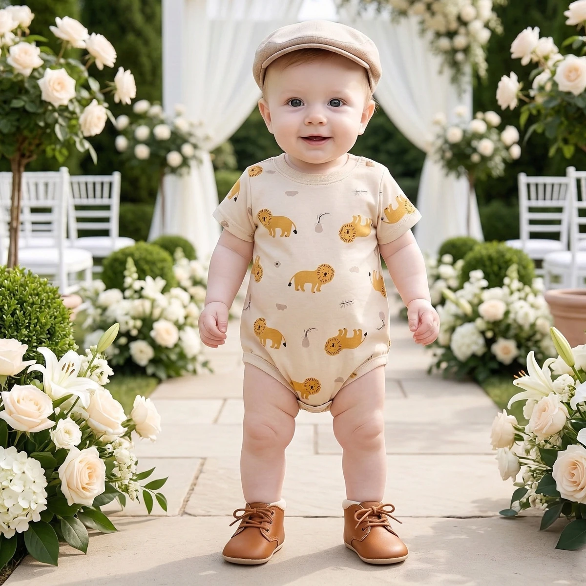 Adorable Toddler Boys Bodysuits Lion Baby Boys Onesies Summer print