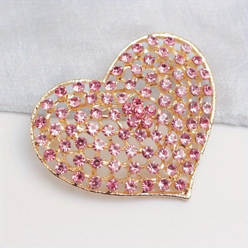 Fashion Vintage Luxury Rhinestone Heart Brooch Fashion Men's and Women's Clothing Accessories Gift