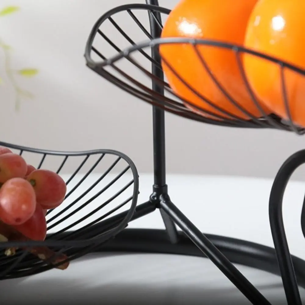 Lotus Leaf Shape 3-Tier Fruit Basket Metal Wire Vintage Fruit Storage Tray with Base Space-Saving Multi-Layer Serving Tray