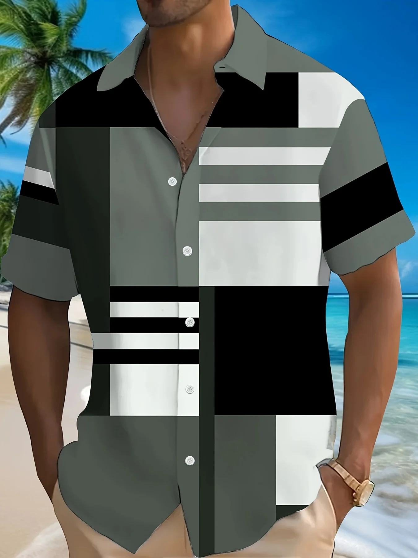 

Новая мужская рубашка с короткими рукавами на лето 2025 – это дышащая, легкая, повседневная и модная с 3D-печатью.