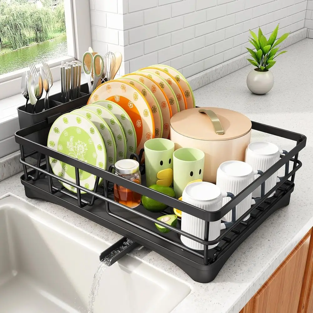

Dish Drying Rack - Rust Resistant Dish Drainer or Kitchen Counter with Drainboard & Rotating Spout, Large-acity Dish Rack with R