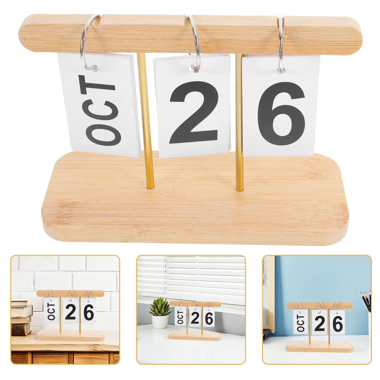 

Perpetual Bamboo Flip Calendar for Desk Creative Vintage Daily Flip Calendar Home Office Classroom Decoration Ornament