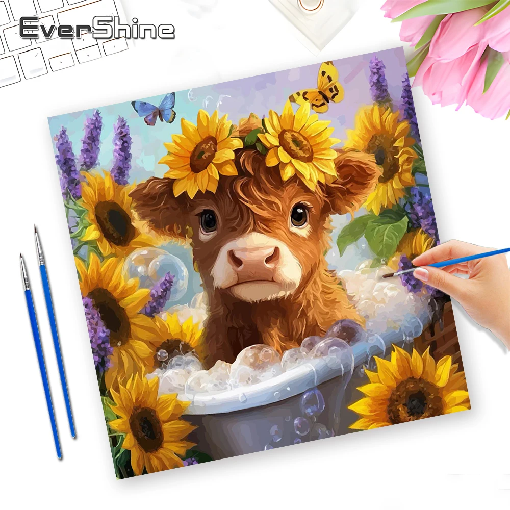 Evershine DIY Oil Painting By Numbers For Adults Cow No Fram