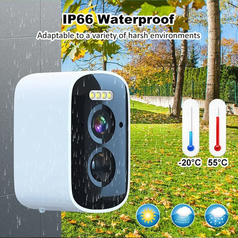 4MP Wifi Battery Camera Surveillance Cameras IP66 With Motion Detection Alarm Color Night Vision Security Camera