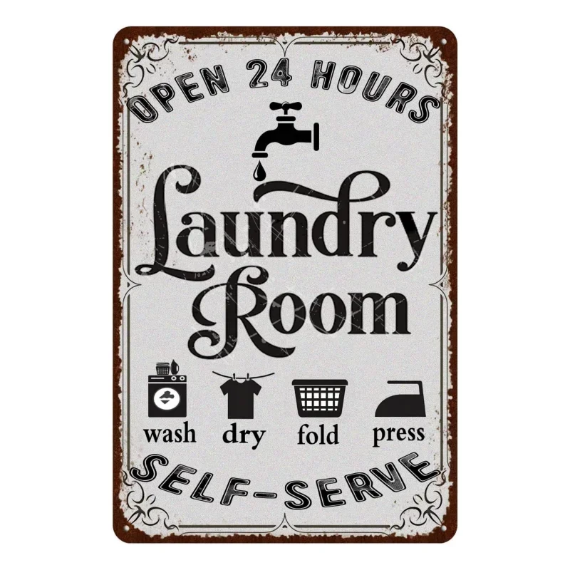 1pc TREEPERI Vintage Laundry Room Signs Retro Homes Laundry and Hotel laundry  Metal Signs Wall Decor 8 X 12 Inch