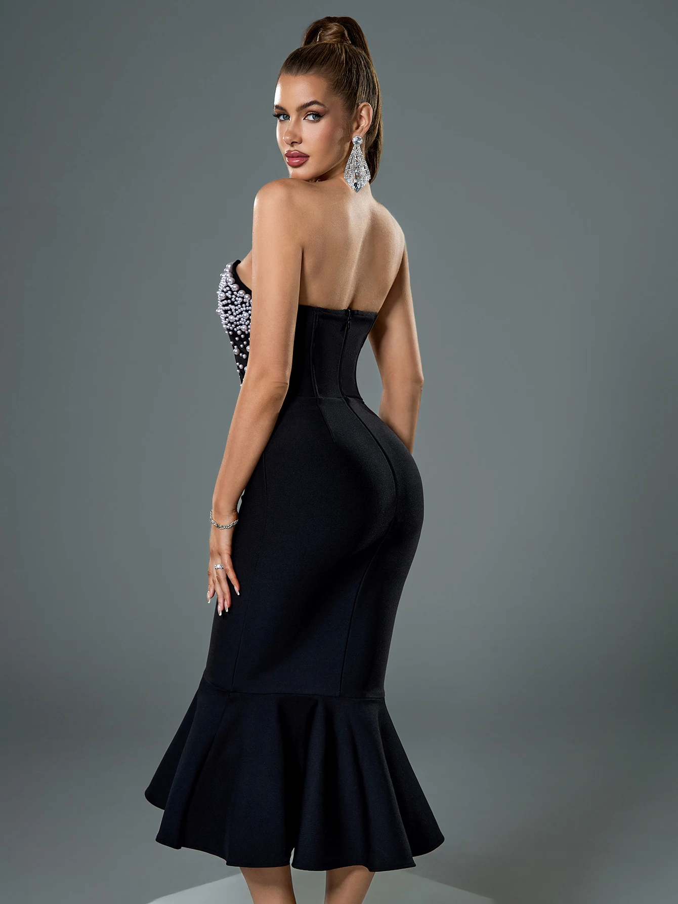 UNITHORSE маленький размер женский топ на одно плечо украшение из бисера облегающее платье русалки с завязками вечернее платье