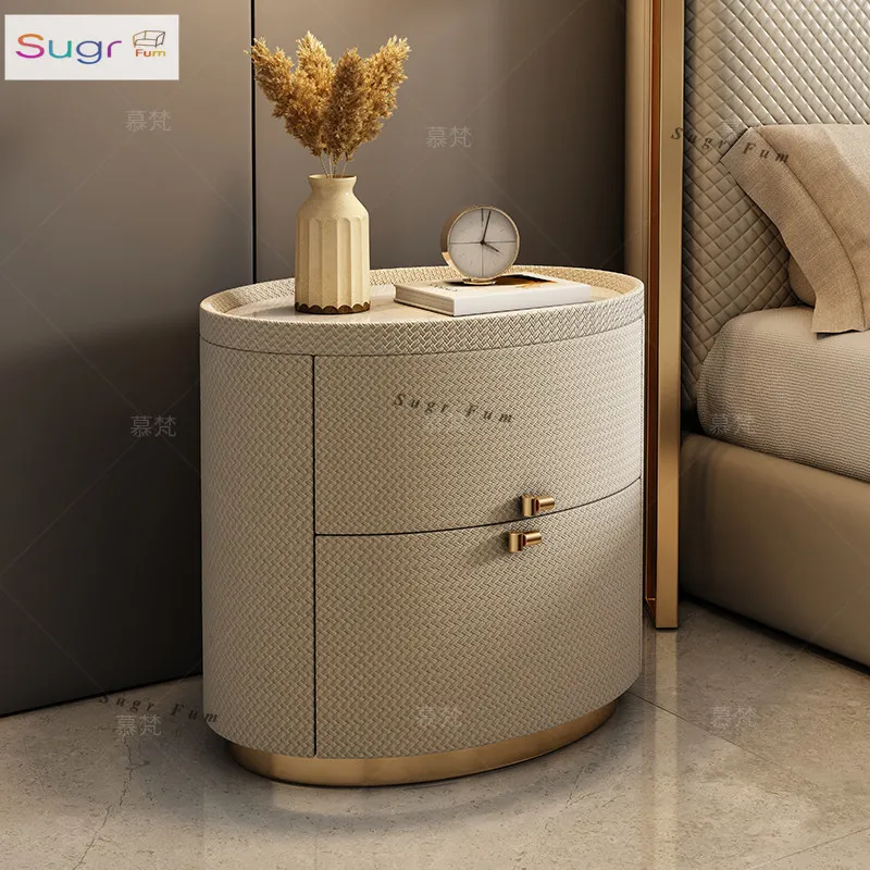 Mesa de cabeceira luz luxo laje de rocha fendi quarto high-end oval couro arte internet celebridade mesa de cabeceira