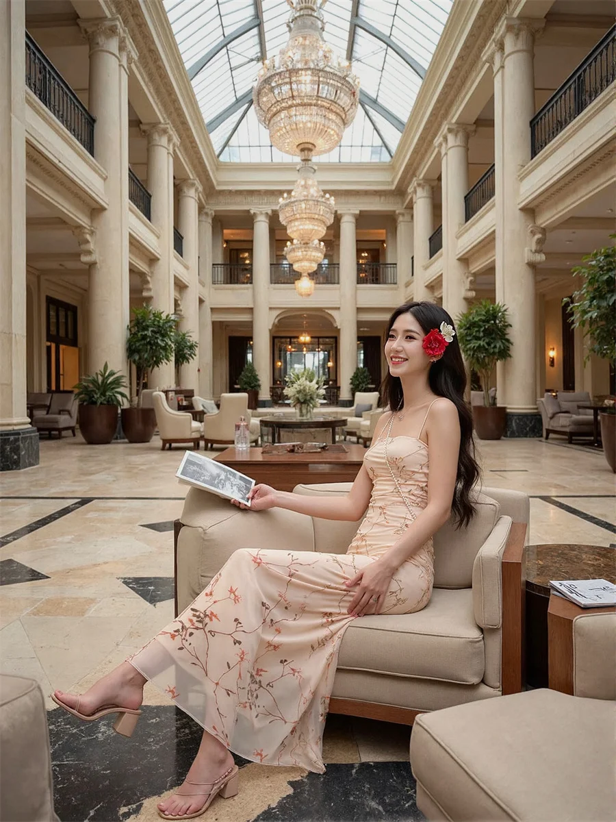 Sukienki damskie Y2K różowe dopasowane do kostek w stylu chińskim plisowane ręcznie plisowane falbany marszczenia smocking warstwy