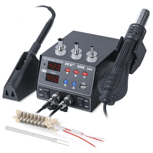 

JCD three in one 800W 8206 Soldering station Hot air gun Soldering iron USB interface LED BGA rework Soldering station