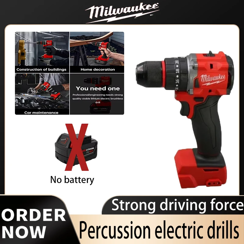 

Milwaukee 20v lithium battery brushless impact electric drill torque escalation speed Update brushless motor power tool sets