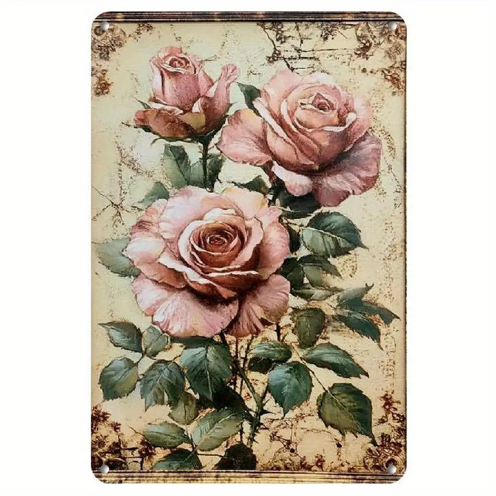 Panneau metallique Rose Vintage 2D flat-1pc pour la saint-valentin, Art mural pour la maison, le Restaurant, le Bar, le Cafe,