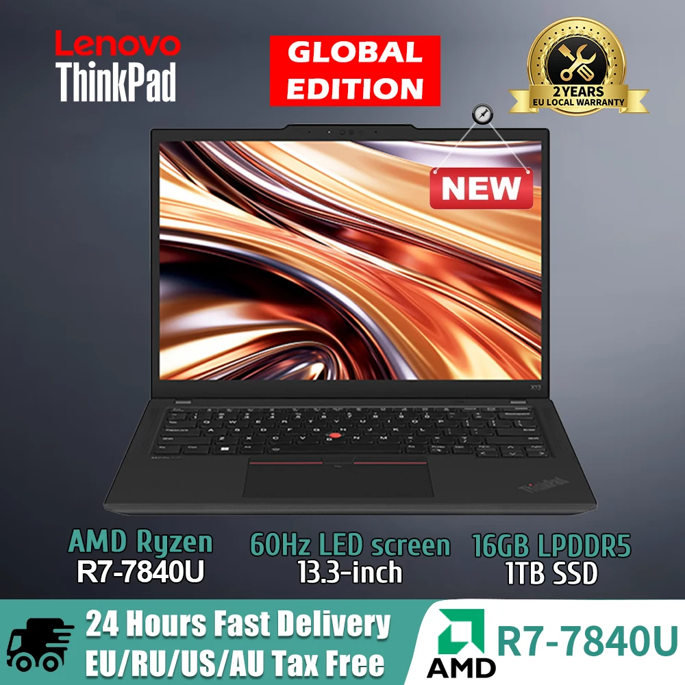 Lenovo ThinkPad X13 Laptop AMD R7 Pro 7840U Radeon Graphics 16GB RAM 512GB/1TB SSD 13.3inches 300nit LED Notebook PC