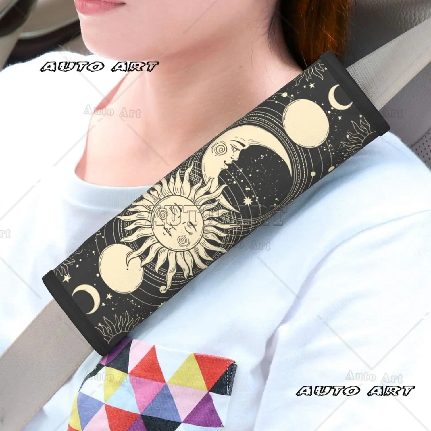 Vintage Sun Moon Stars 2PCS Car Seat Belt Cover Seatbelt Shoulder Protection Cushion Comfortable Strap To Protect