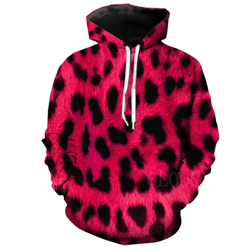 3D printed Harajuku men\'s sportswear leopard print men\'s hooded sweatshirt men\'s and women\'s leopard print pullover casual