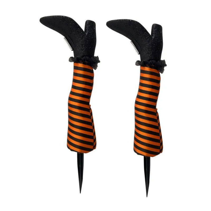 2PCS Halloween Evil Witch Legs Decoration Upside Down Wicked Wizard Feet With Boot Stake Yard Lawn Garden Decoration Props