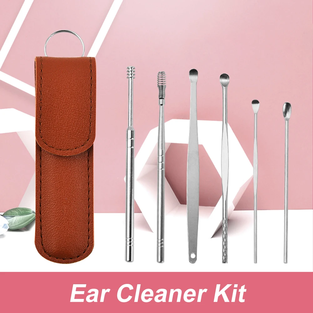 6pcs Ear Curette Earwax Removal Kit with Storage Bag Earwax Cleaning Tool Set