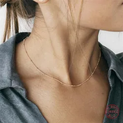 Aide 925 Sterling Silver French Style Minimalist Elegant Slim Beads Chain Necklace For Women Girl Gift Clavicle Choker Necklaces