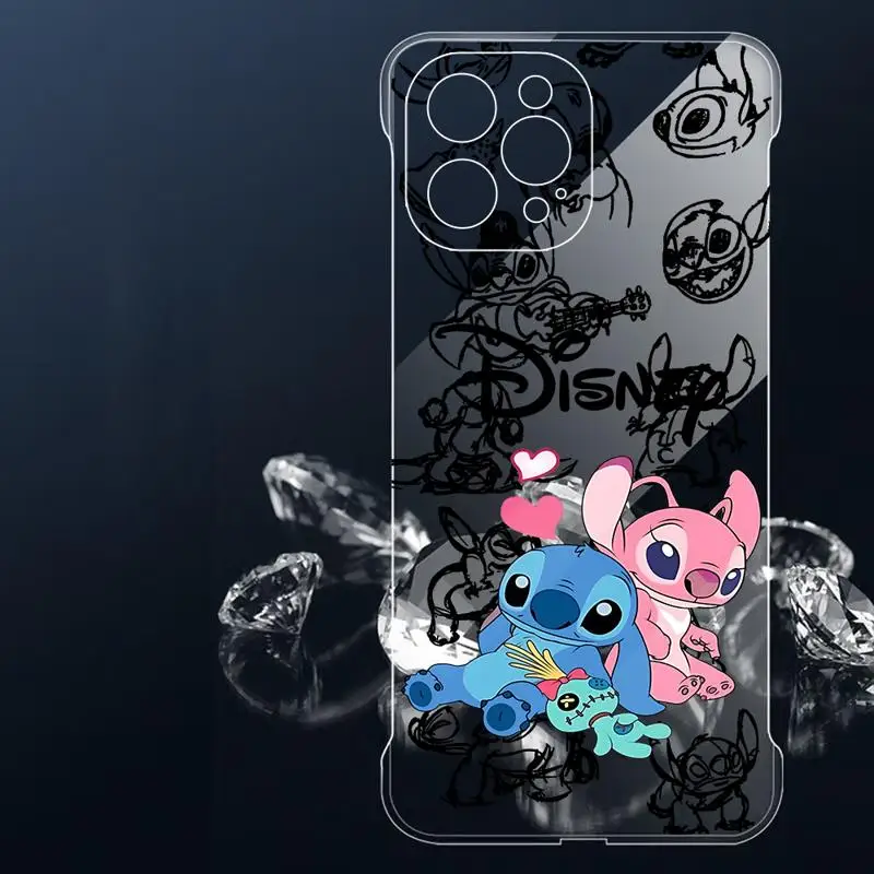 phone case for Apple iphone 16 15 pro max cases 11 16plus 12 14 13 borderless cooling clear fundas Cartoon Disney Stitch Angies