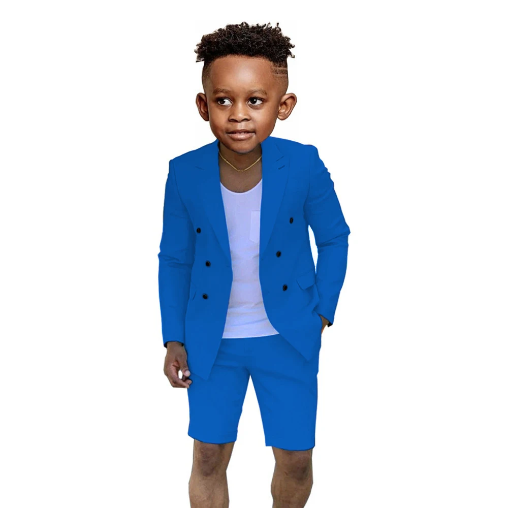 Traje ajustado azul real para niño, conjunto de Blazer de doble botonadura para boda, fiesta de graduación, traje de moda para niños, chaqueta de