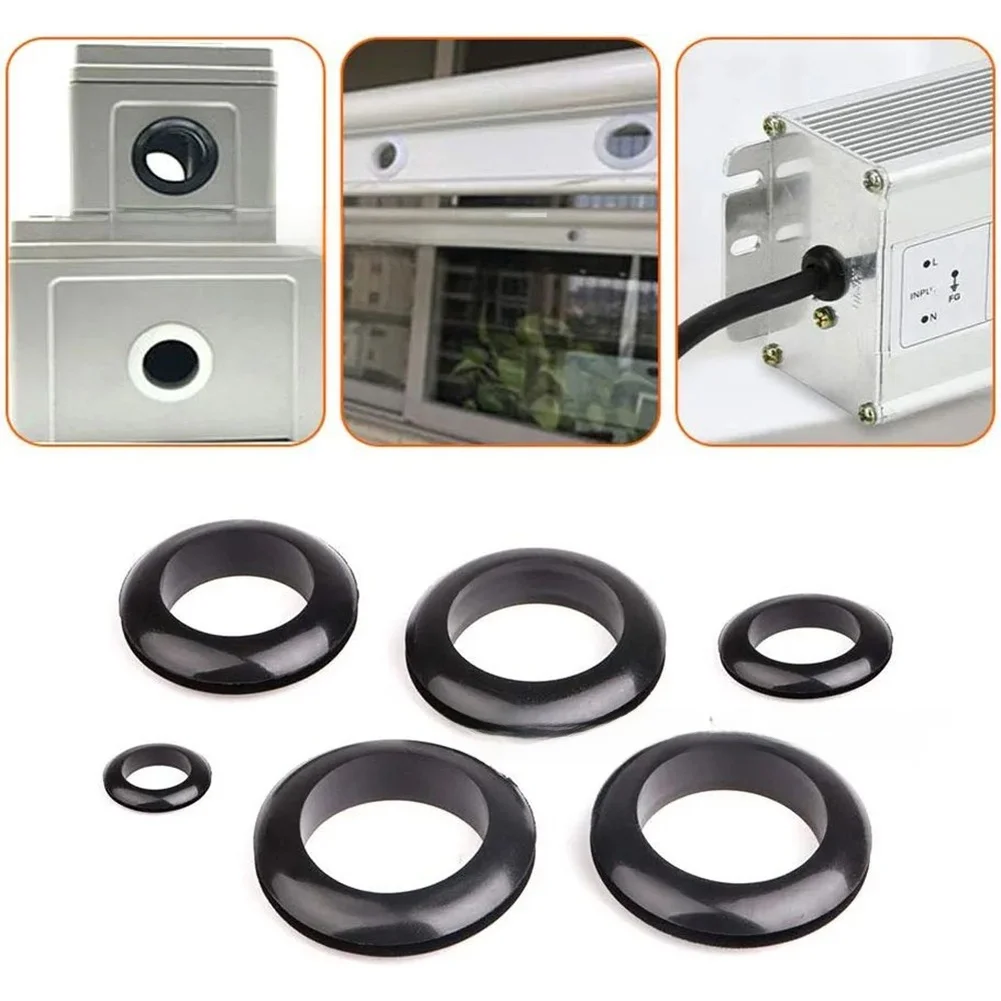 Black Rubber Grommet Kit 260 pcs for Cable Entry Sealing Waterproofing and Edge Protection in RV Marine Lighting Installations